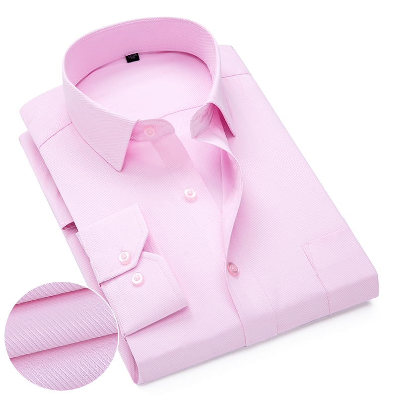 Dress Shirt Non-Iron - Rosa branco azul sarja camisa formal