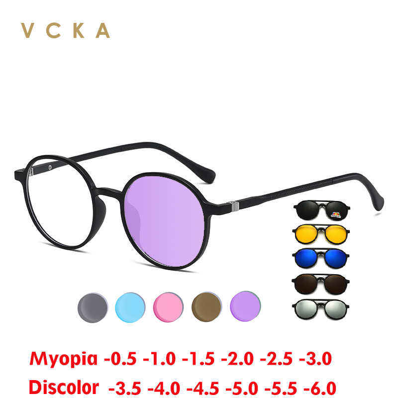Mens Fashion Discord - Vcka photochromic miopia óculos redondos power-0.5