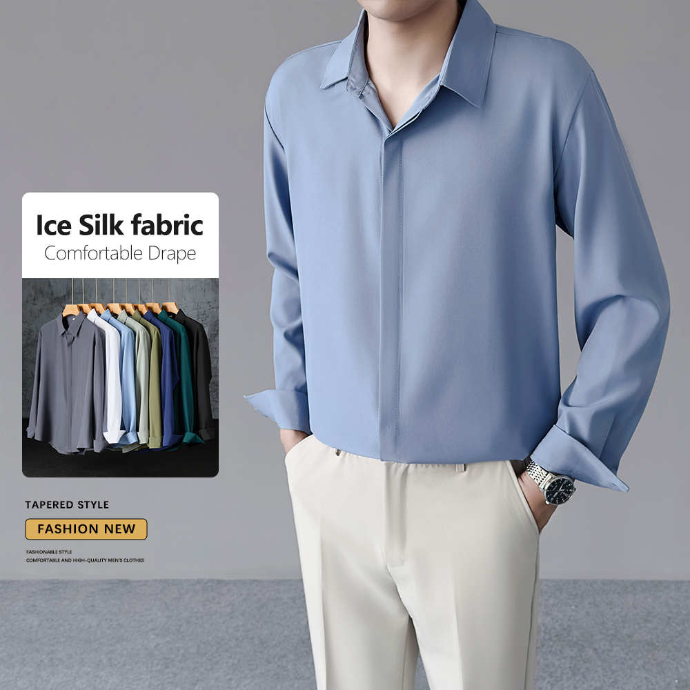 Dress Shirt Non-Iron - Camisa Masculina Fina de Seda Gelada