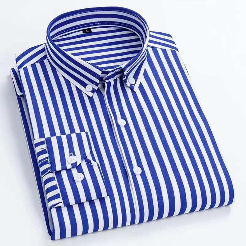 Dress Shirt Non-Iron - Camisa listrada masculina camisas de manga