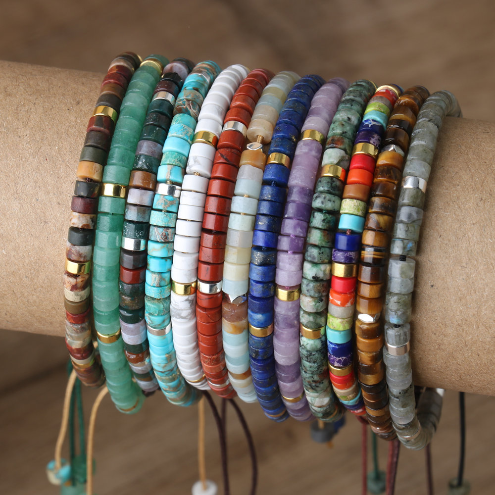 Mens Fashion Discord - Pedra natural disco espaçador contas pulseira